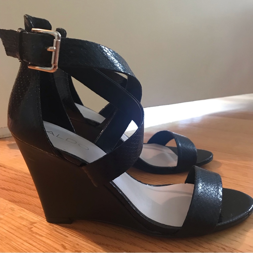 Aldo Black Snake Crisscross Wedges